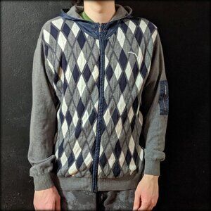 Adolfo Dominguez Hooded Jacket Checked Gray White Blue Men's Size L